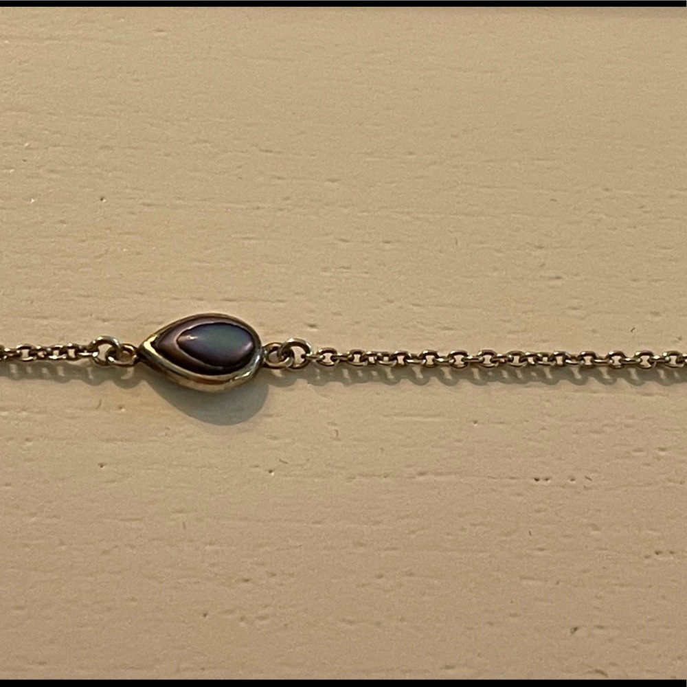 Silver abalone bracelet 925 chain link thin dainty